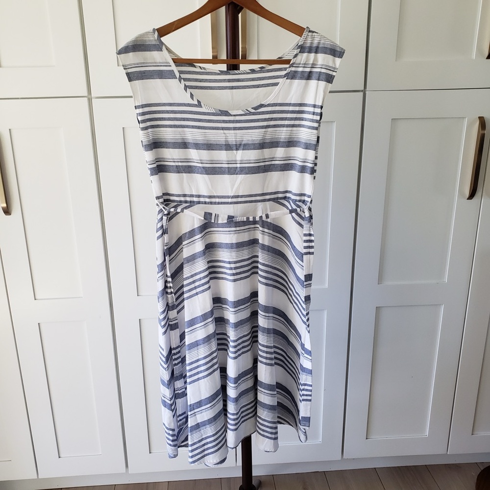 Striped Midi Dress Womens S Blue White Nautical Coastal Resort Summer